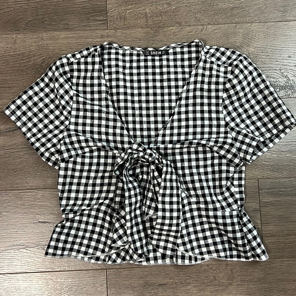 Shein Gingham front-tie Top